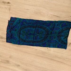 100% Silk Satin Scarf men women neckerchief Wrap Paisley green blue rare unique